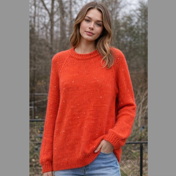 Handmade Women's Hand Knit Coral Mohair Alpaca Silk Blend Sweater Pullover OS